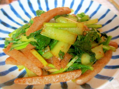 小松菜とコンニャクのピリ辛味噌炒め